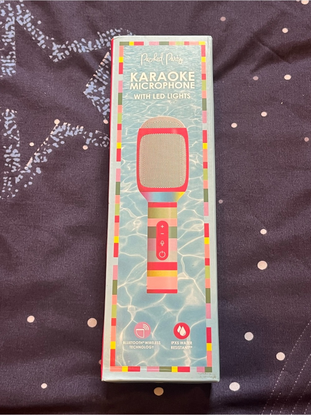 NWT Packed Party Pink and Teal Stripe Karaoke Microphone with LED Lights